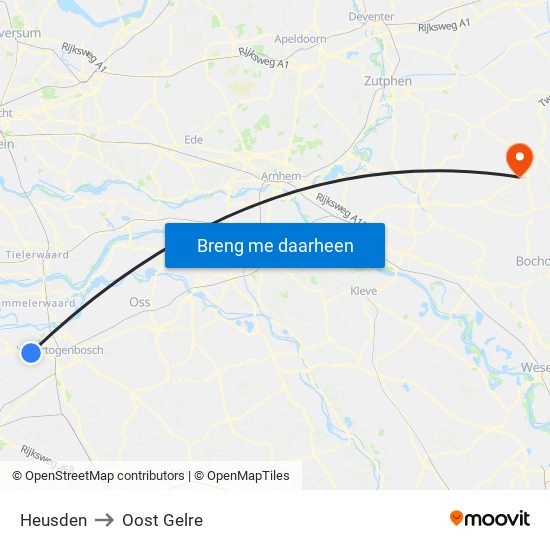 Heusden to Oost Gelre map
