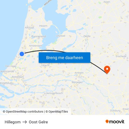 Hillegom to Oost Gelre map