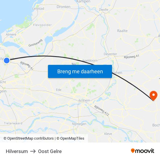 Hilversum to Oost Gelre map