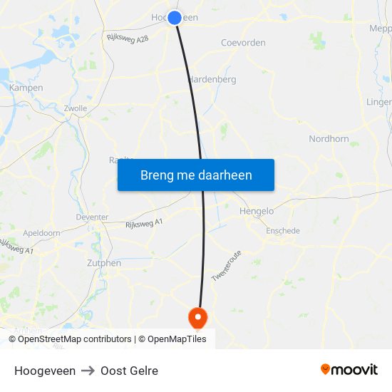 Hoogeveen to Oost Gelre map