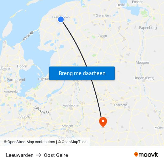 Leeuwarden to Oost Gelre map