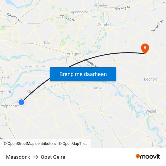Maasdonk to Oost Gelre map