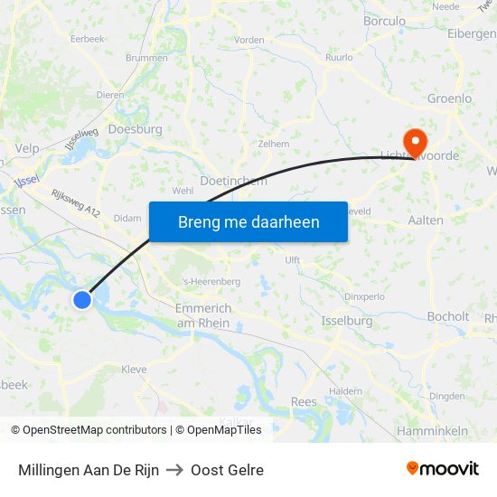 Millingen Aan De Rijn to Oost Gelre map
