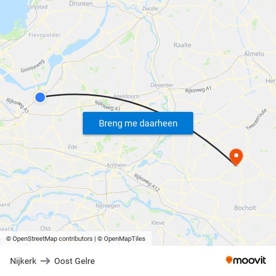 Nijkerk to Oost Gelre map