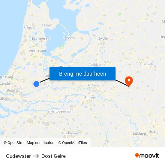 Oudewater to Oost Gelre map