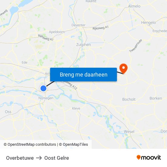 Overbetuwe to Oost Gelre map