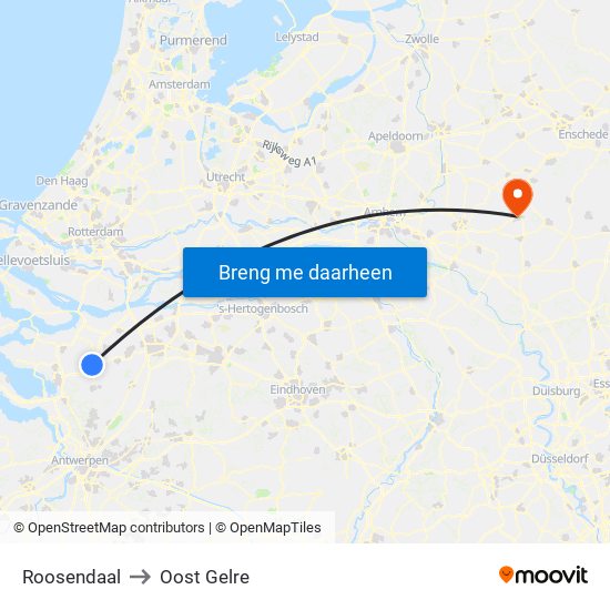 Roosendaal to Oost Gelre map