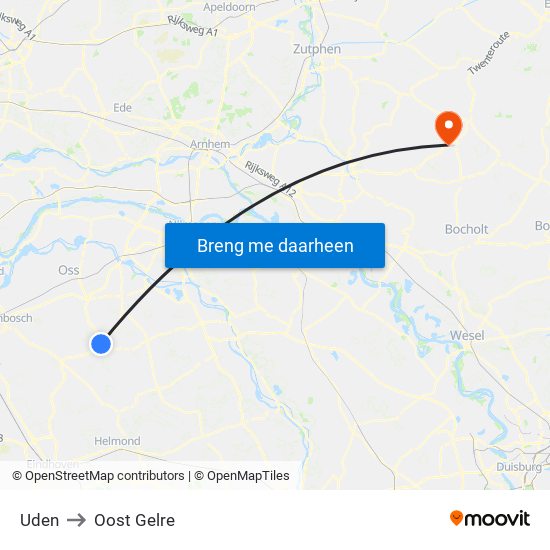 Uden to Oost Gelre map