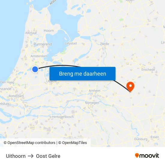 Uithoorn to Oost Gelre map