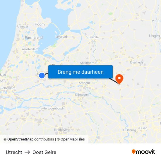 Utrecht to Oost Gelre map