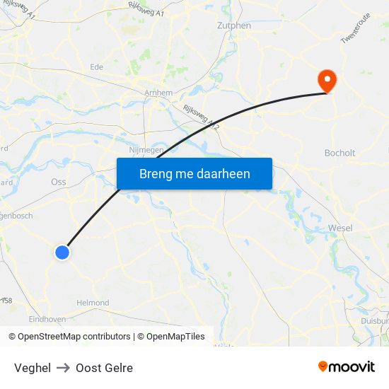 Veghel to Oost Gelre map