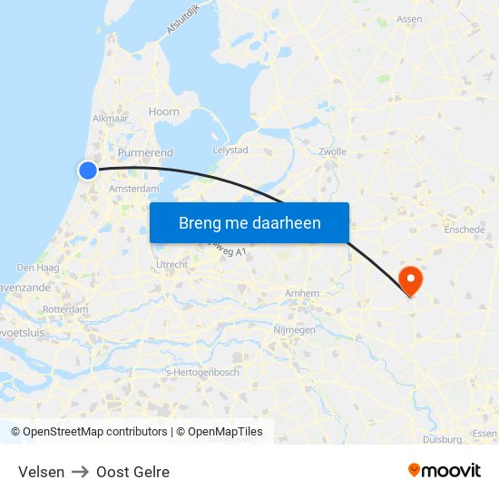 Velsen to Oost Gelre map