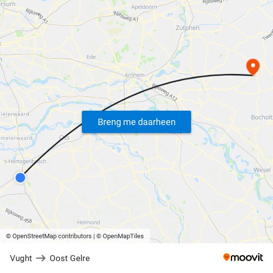 Vught to Oost Gelre map