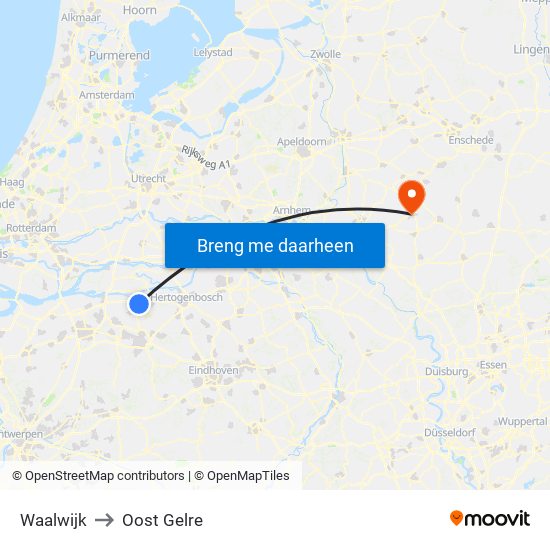 Waalwijk to Oost Gelre map