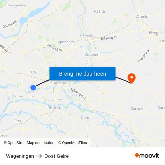Wageningen to Oost Gelre map