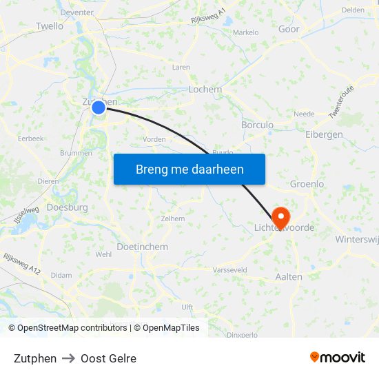 Zutphen to Oost Gelre map