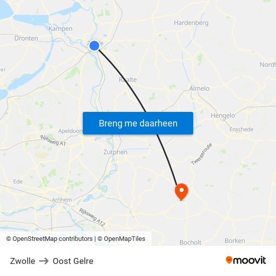 Zwolle to Oost Gelre map