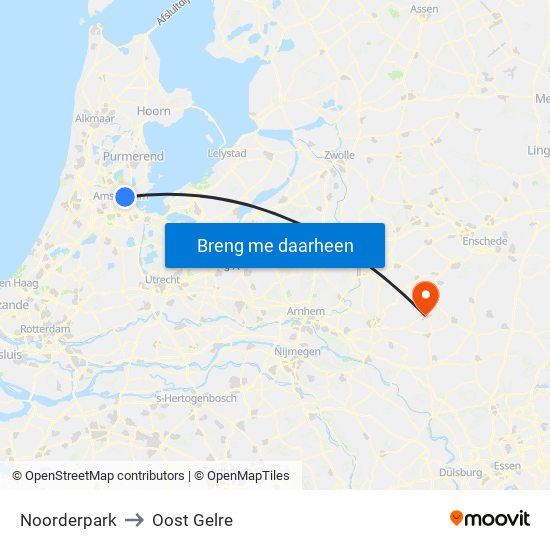 Noorderpark to Oost Gelre map