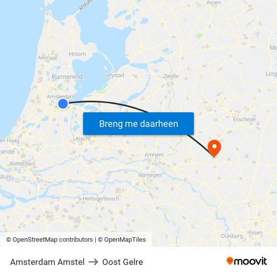 Amsterdam Amstel to Oost Gelre map