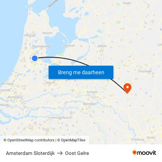 Amsterdam Sloterdijk to Oost Gelre map