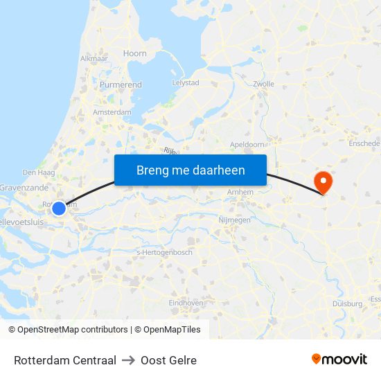 Rotterdam Centraal to Oost Gelre map
