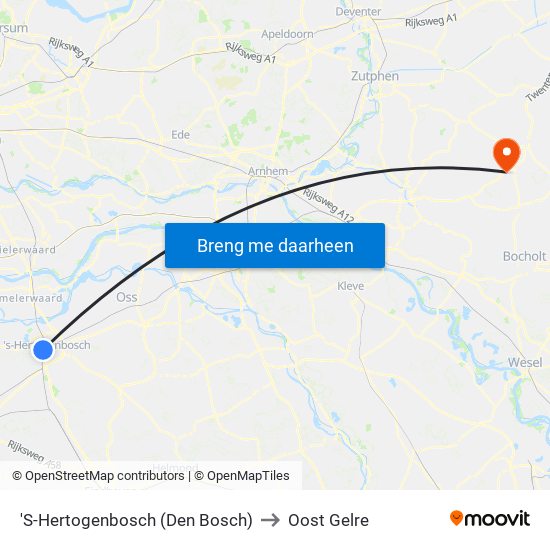 'S-Hertogenbosch (Den Bosch) to Oost Gelre map