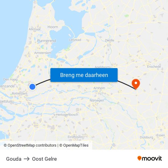 Gouda to Oost Gelre map