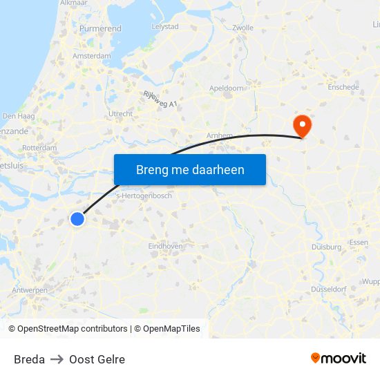Breda to Oost Gelre map