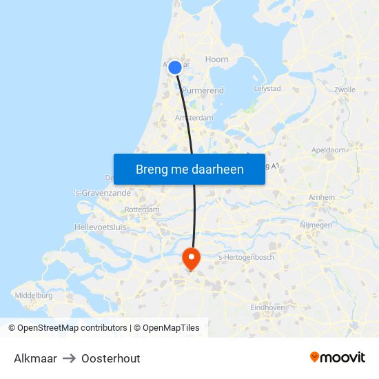 Alkmaar to Oosterhout map