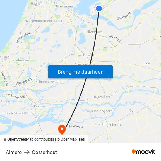 Almere to Oosterhout map