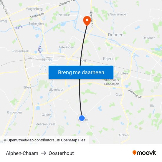 Alphen-Chaam to Oosterhout map