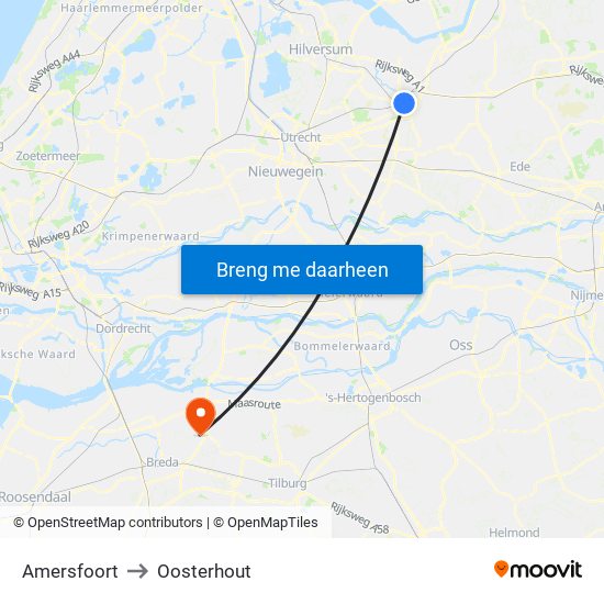 Amersfoort to Oosterhout map