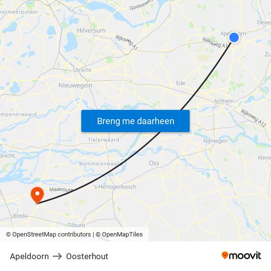 Apeldoorn to Oosterhout map