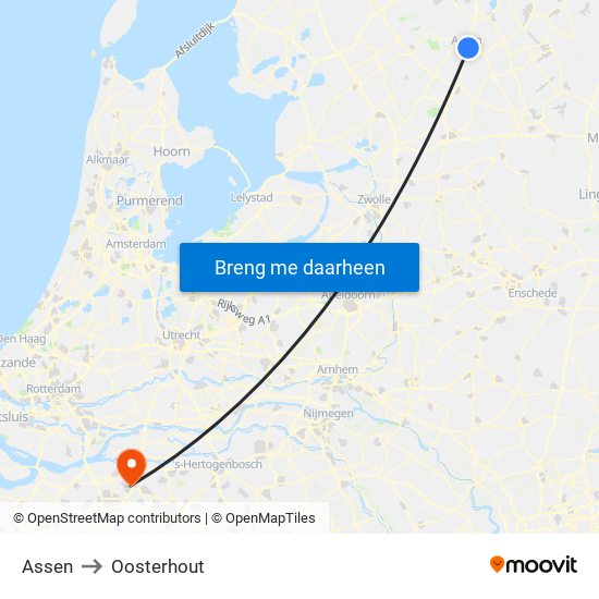 Assen to Oosterhout map