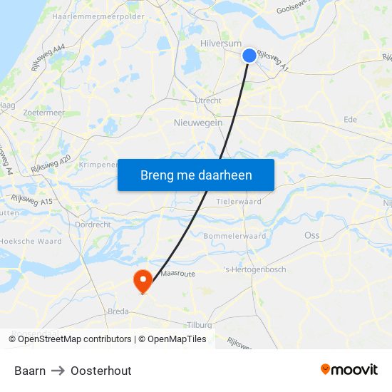 Baarn to Oosterhout map