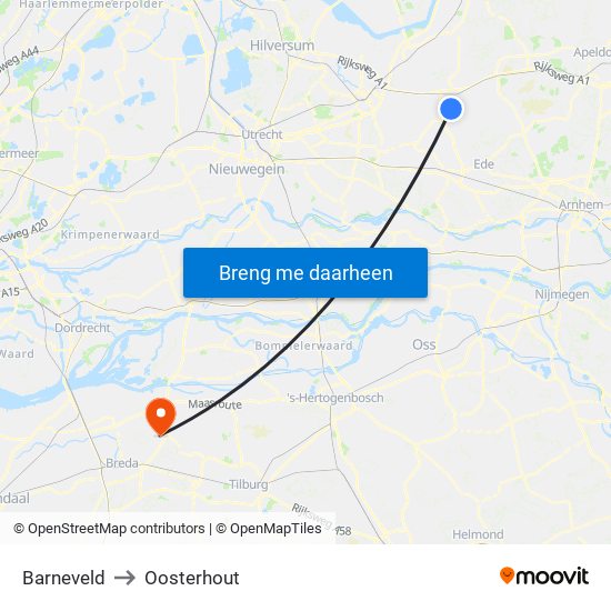 Barneveld to Oosterhout map