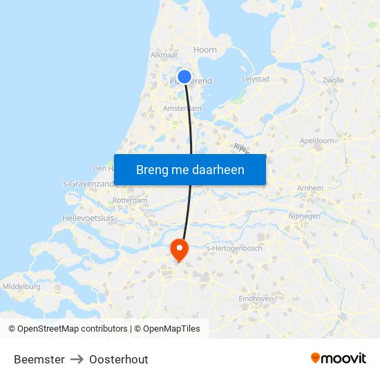 Beemster to Oosterhout map