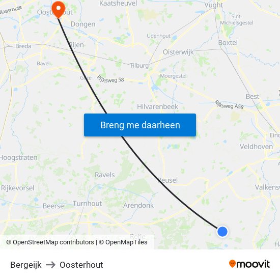 Bergeijk to Oosterhout map