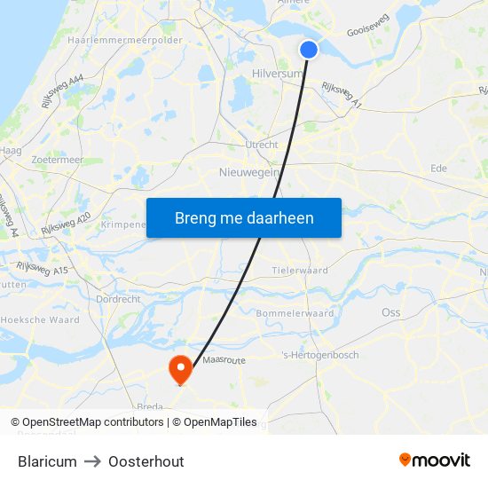 Blaricum to Oosterhout map