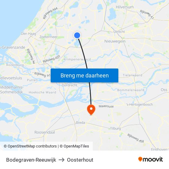 Bodegraven-Reeuwijk to Oosterhout map