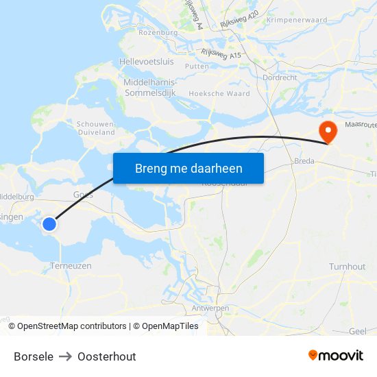 Borsele to Oosterhout map