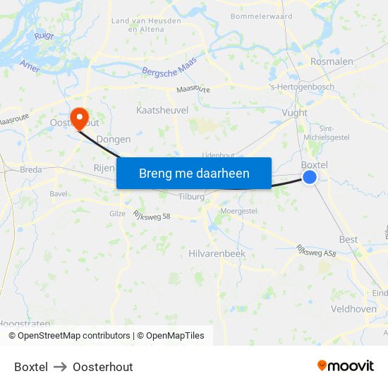 Boxtel to Oosterhout map