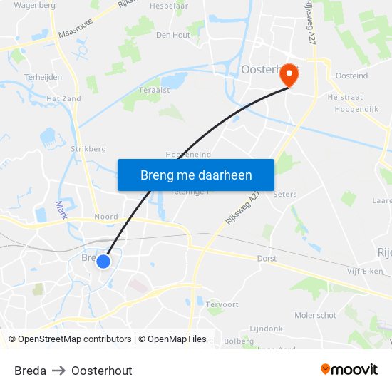 Breda to Oosterhout map