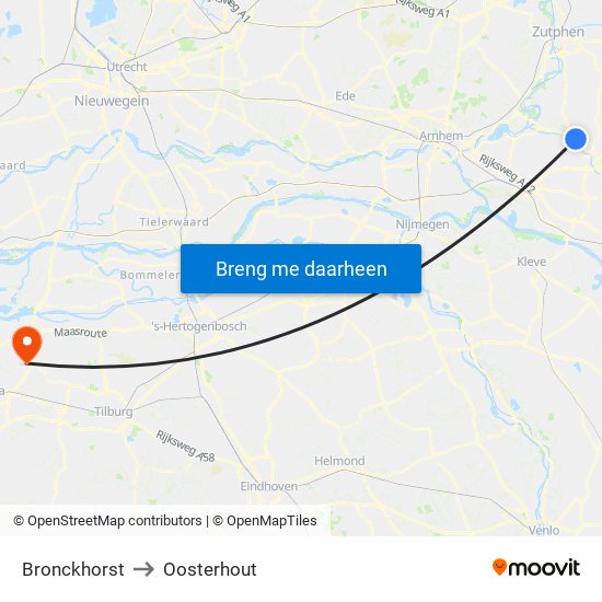 Bronckhorst to Oosterhout map