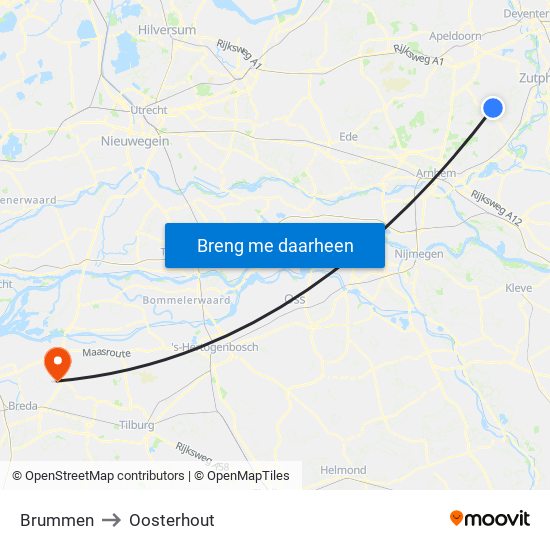 Brummen to Oosterhout map