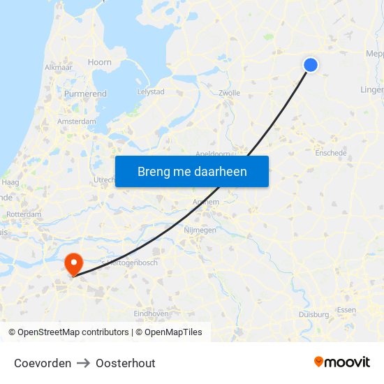 Coevorden to Oosterhout map