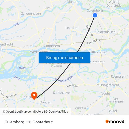 Culemborg to Oosterhout map