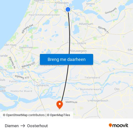 Diemen to Oosterhout map
