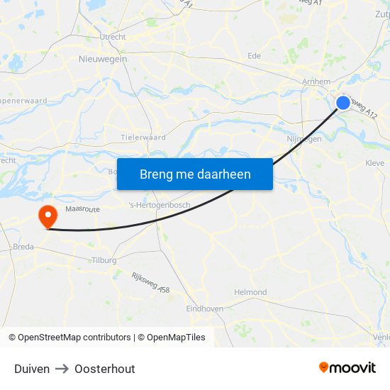 Duiven to Oosterhout map