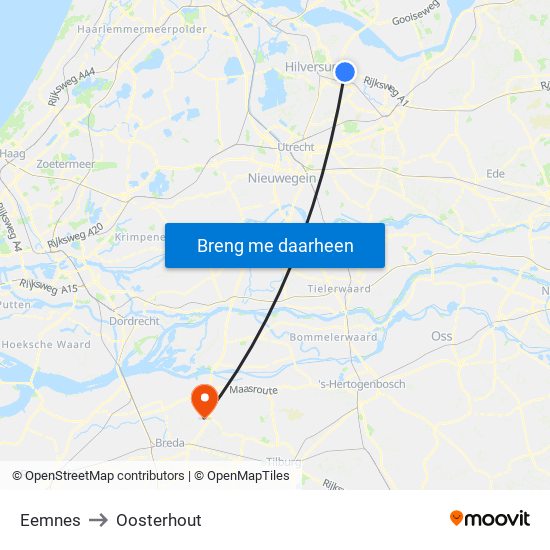 Eemnes to Oosterhout map